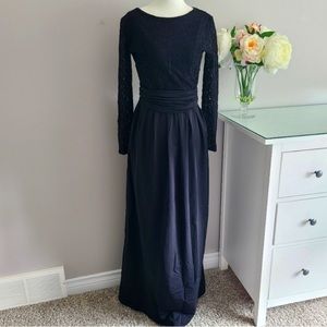 Black Lace Sleeved Evening Gown